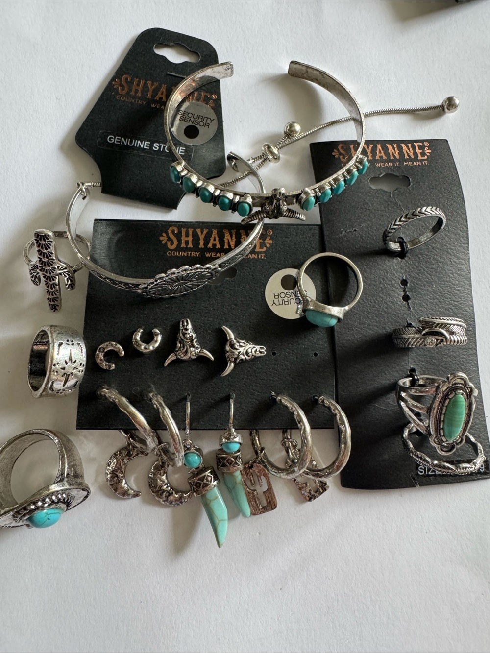 Shyanne Silver-Tone Ring and Earrings Hoop Set with Turquoise Accents